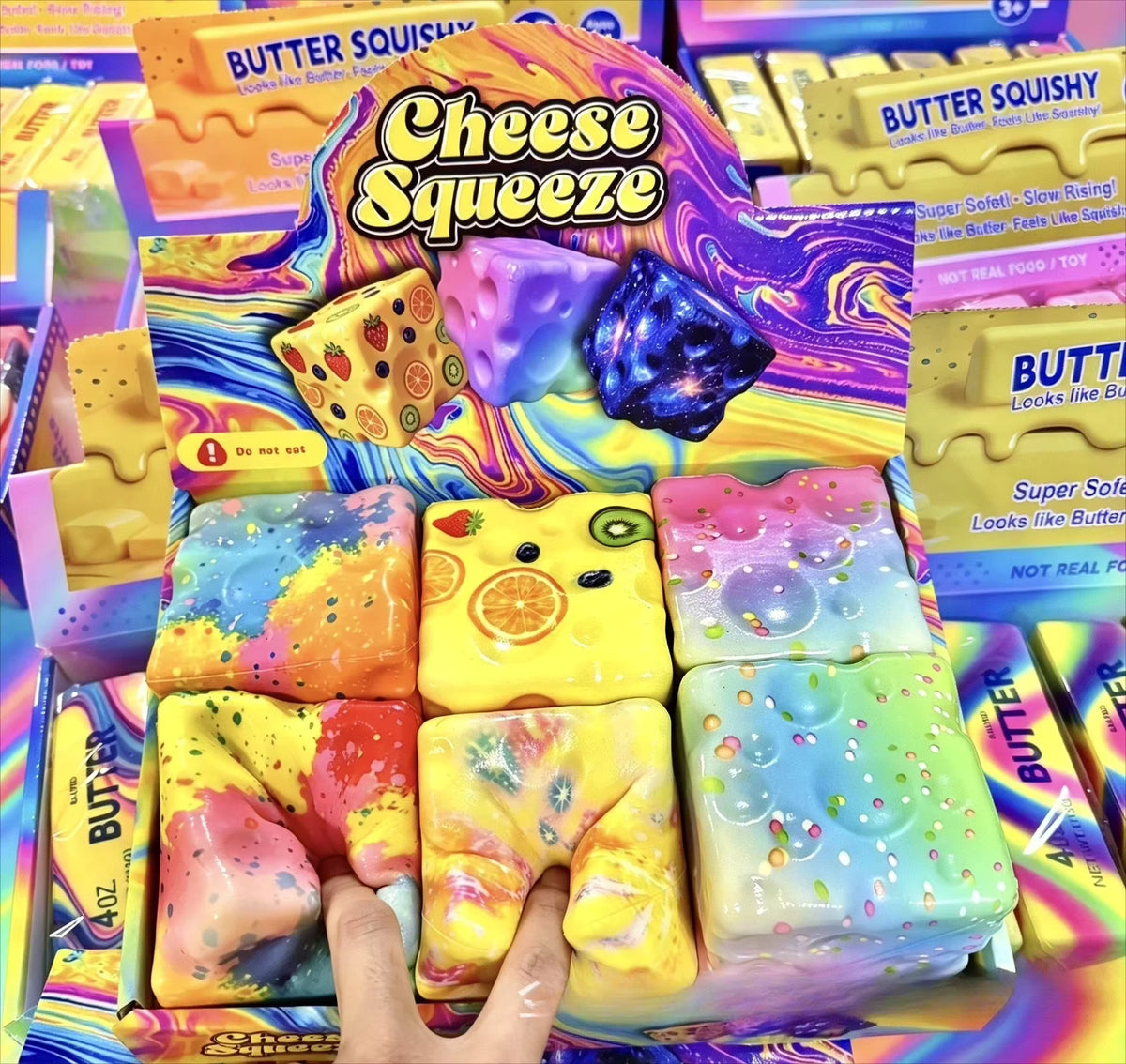 Colorful Cheese Cube Slow Rising Squishy — 12 Pc Bulk Pack